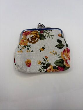 Floral Coin Purse Kiss Lock Change Pouch Small Fabric Wallet